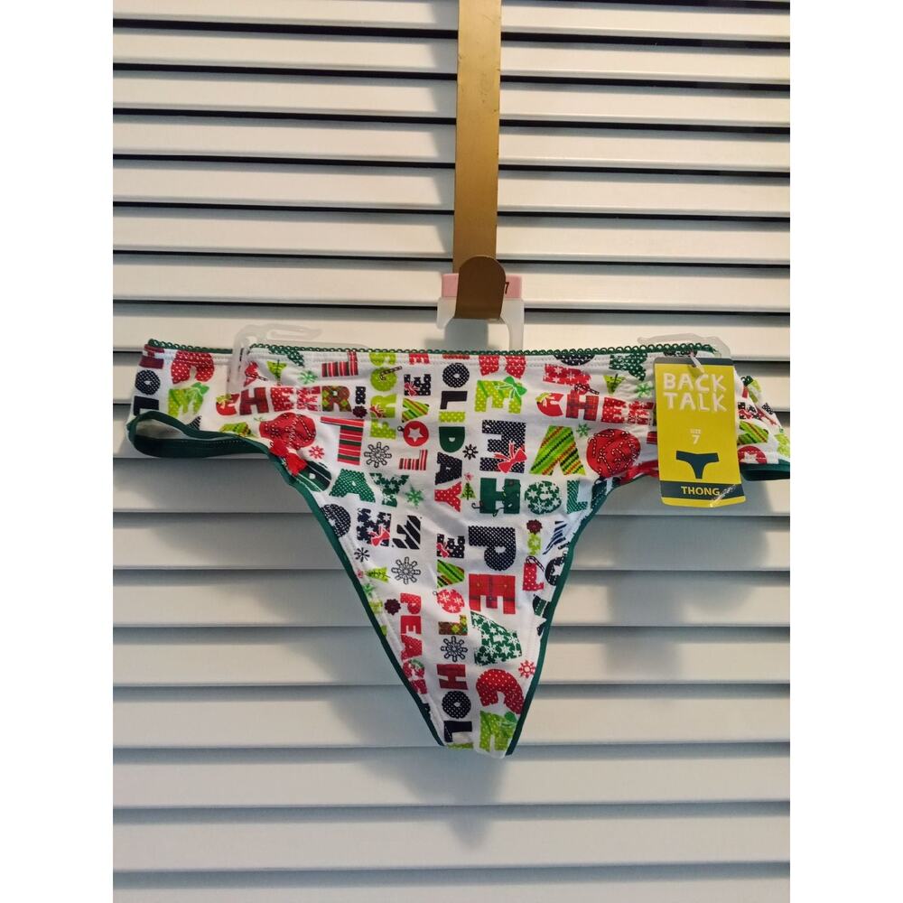 Back Talk Christmas theme ornament text words g-string thong women's sz 7 Large